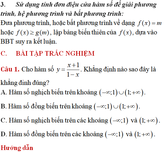 Tính đơn điệu của hàm số - Toán lớp 12