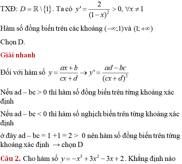 Tính đơn điệu của hàm số - Toán lớp 12