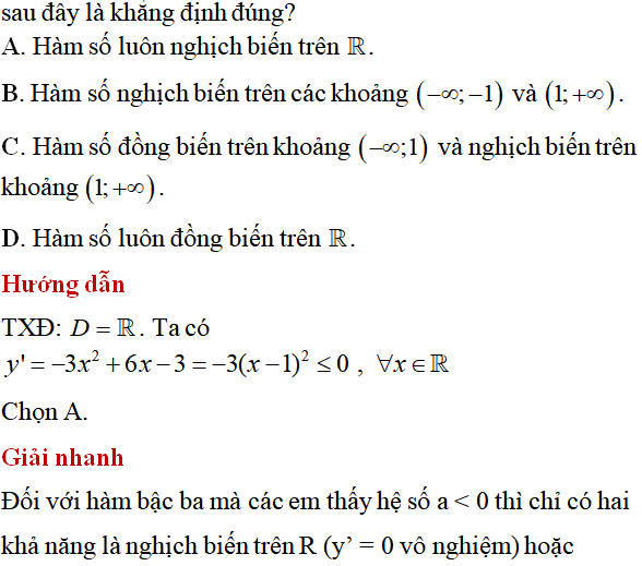 Tính đơn điệu của hàm số - Toán lớp 12