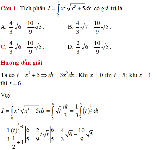 Tính tích phân bằng Phương pháp đổi biến số - Toán lớp 12
