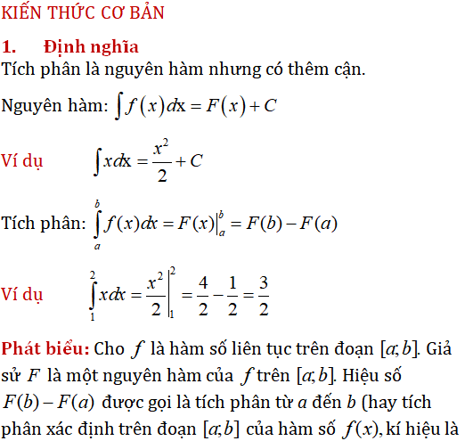 Tính tích phân theo công thức