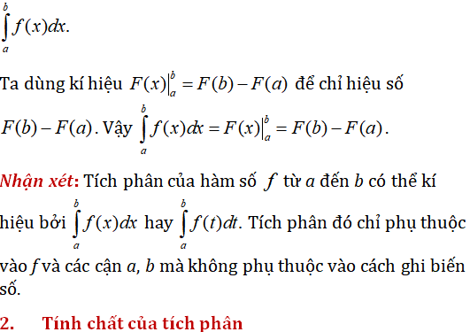 Tính tích phân theo công thức - Toán lớp 12