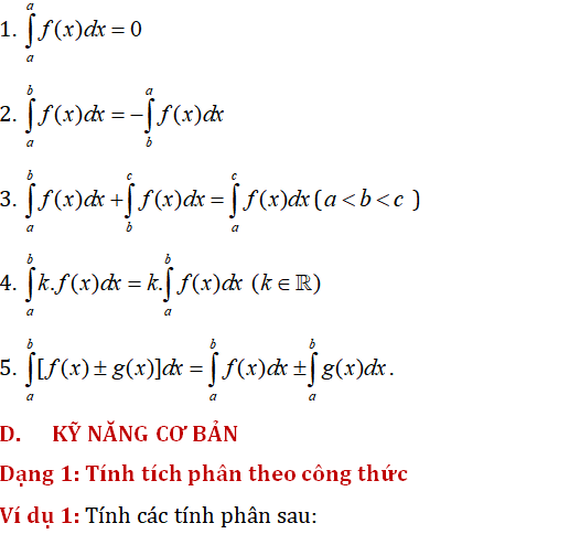 Tính tích phân theo công thức
