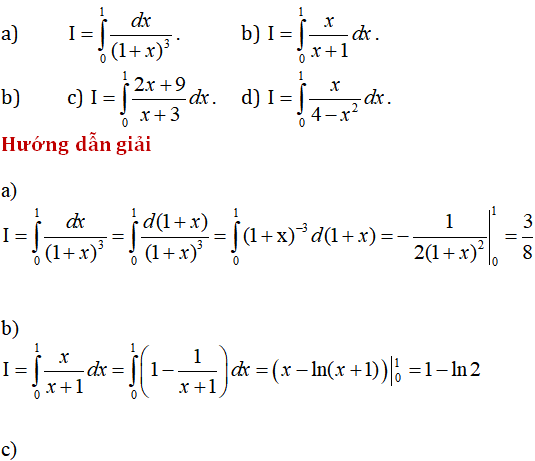 Tính tích phân theo công thức - Toán lớp 12