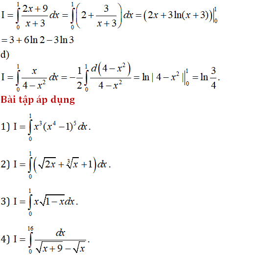 Tính tích phân theo công thức - Toán lớp 12