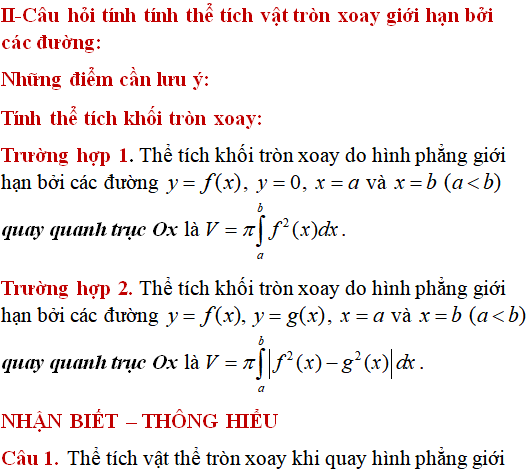 Ứng dụng của tích phân: Tính thể tích vật tròn xoay giới hạn bởi các đường (cơ bản) - Toán lớp 12