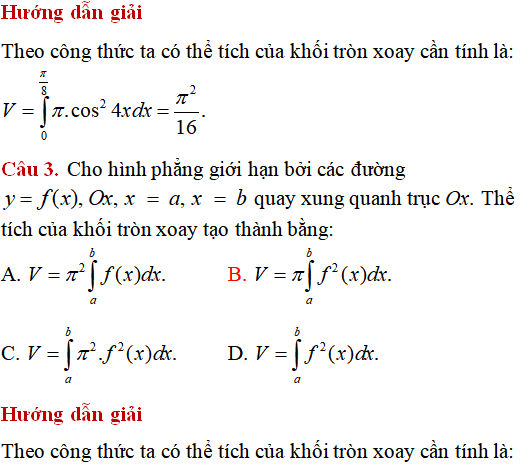 Ứng dụng của tích phân: Tính thể tích vật tròn xoay giới hạn bởi các đường (cơ bản) - Toán lớp 12