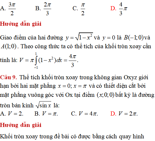 Ứng dụng của tích phân: Tính thể tích vật tròn xoay giới hạn bởi các đường (cơ bản) - Toán lớp 12