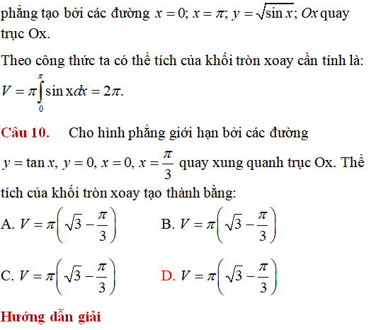 Ứng dụng của tích phân: Tính thể tích vật tròn xoay giới hạn bởi các đường (cơ bản) - Toán lớp 12