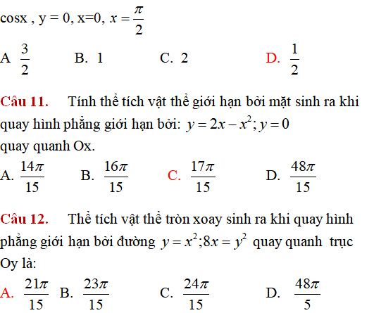 Ứng dụng của tích phân: Tính thể tích vật tròn xoay giới hạn bởi các đường (nâng cao) - Toán lớp 12