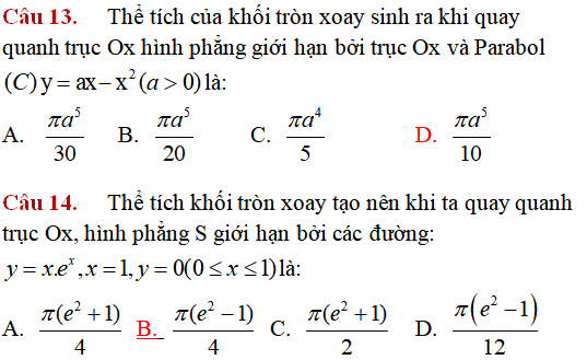 Ứng dụng của tích phân: Tính thể tích vật tròn xoay giới hạn bởi các đường (nâng cao) - Toán lớp 12