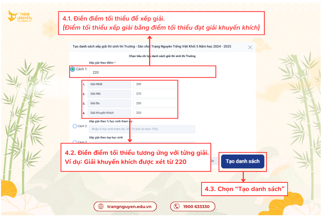 Cách xếp giải Trạng Nguyên Tiếng Việt cấp trường 2025-2026
