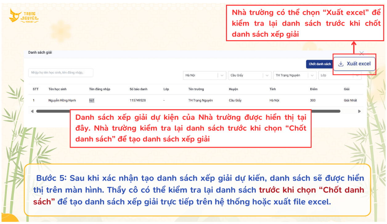 Cách xếp giải Trạng Nguyên Tiếng Việt cấp trường 2025-2026