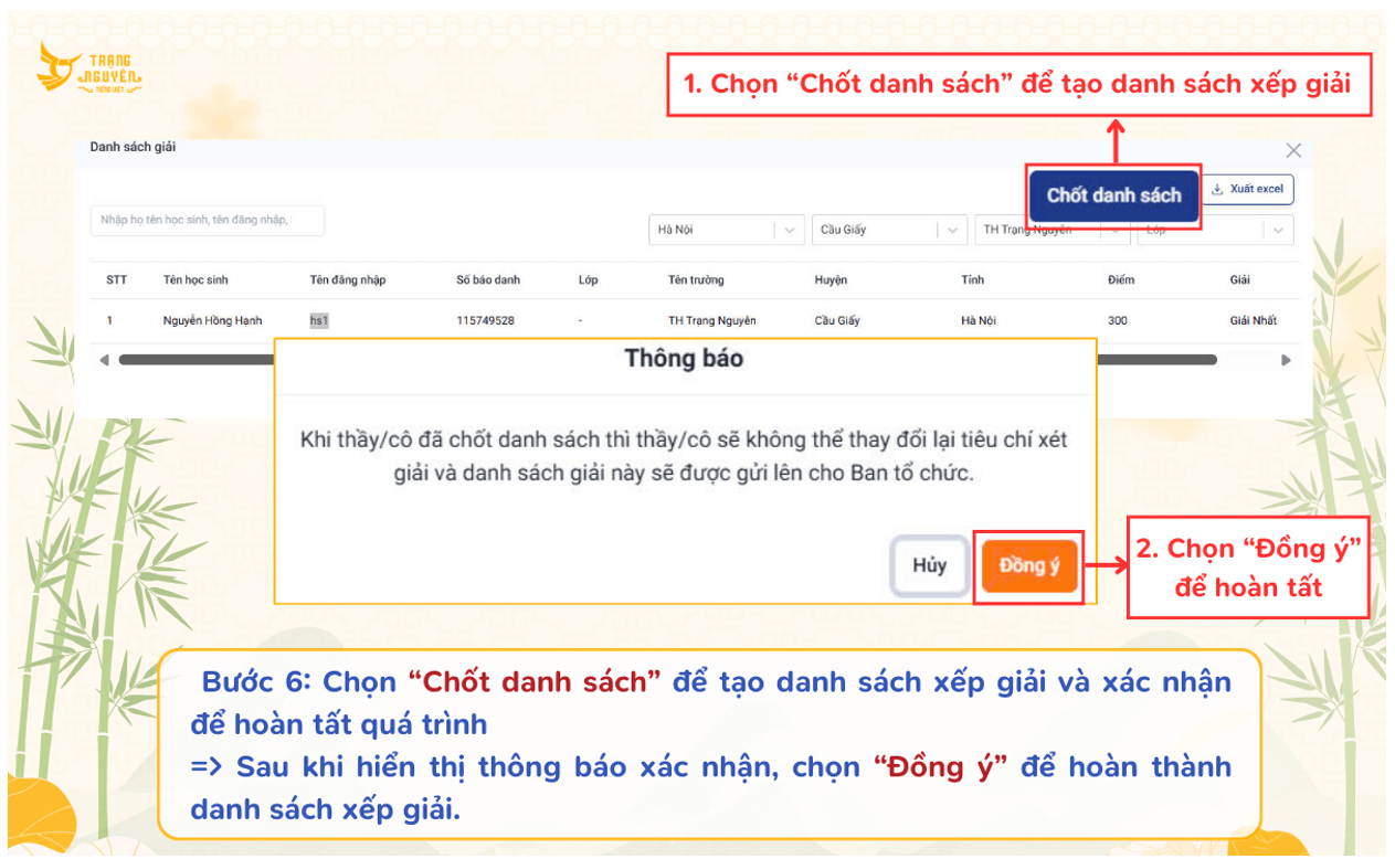 Cách xếp giải Trạng Nguyên Tiếng Việt cấp trường 2025-2026