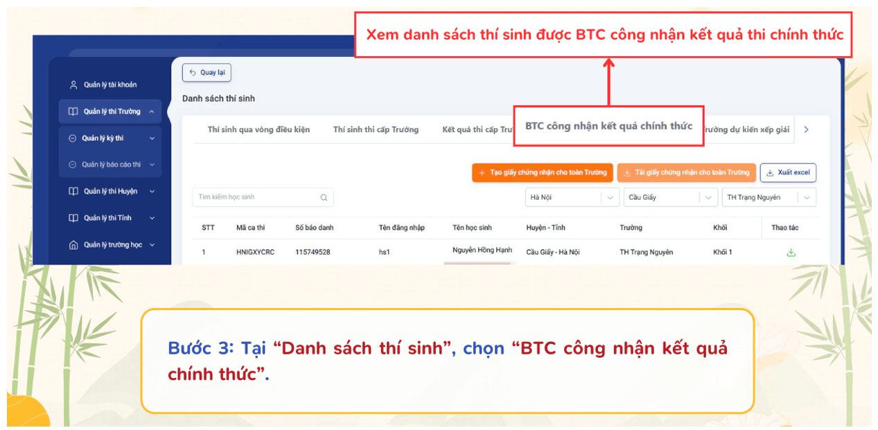 Hướng dẫn nhà trường tải giấy chứng nhận và giấy khen Vòng Sơ khảo cấp Trường 2025-2026