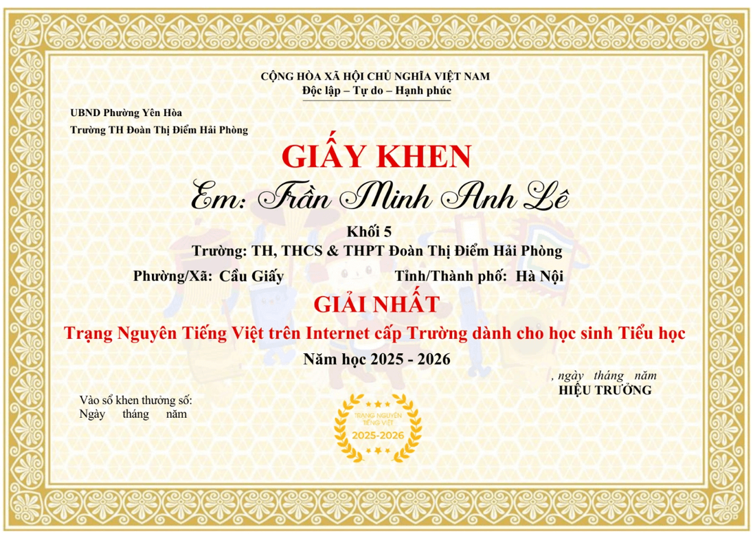 Hướng dẫn nhà trường tải giấy chứng nhận và giấy khen Vòng Sơ khảo cấp Trường 2025-2026