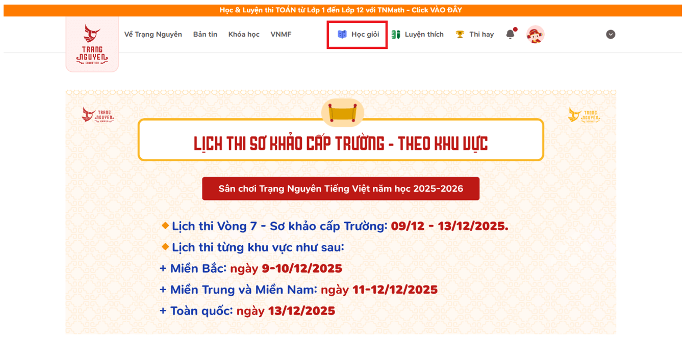 Hướng dẫn tra cứu điểm thi Trạng nguyên Tiếng Việt năm 2025-2026