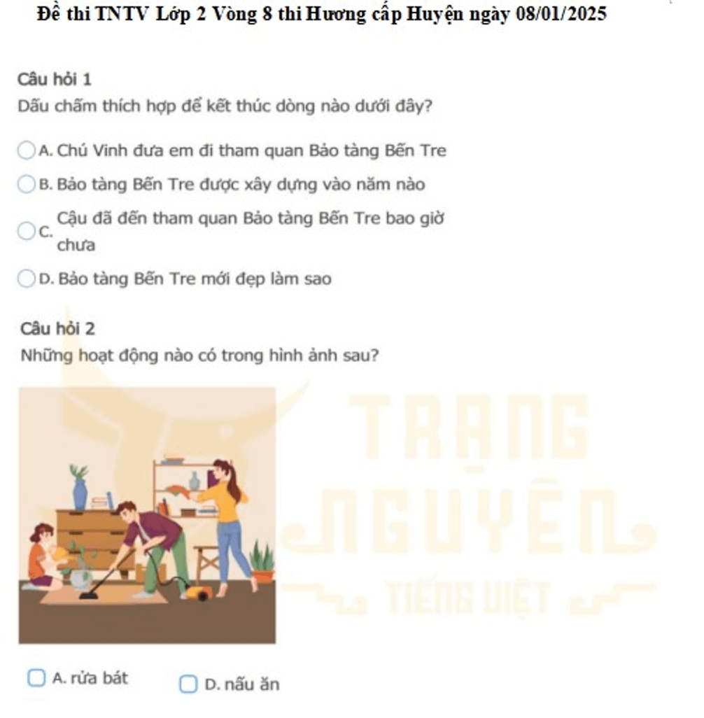 >Tổng hợp đề ôn tập, đề thi Trạng nguyên Tiếng Việt lớp 2 năm 2025-2026 (có đáp án)