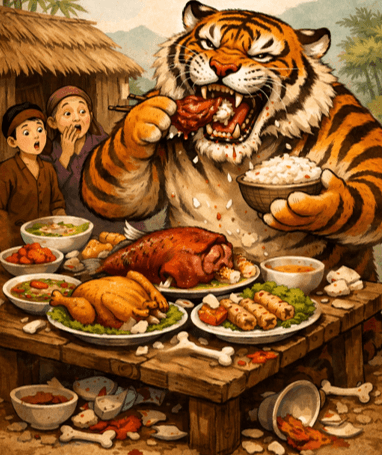 Ý nghĩa Ăn như hùm đổ đó (chi tiết nhất) (ảnh 1)