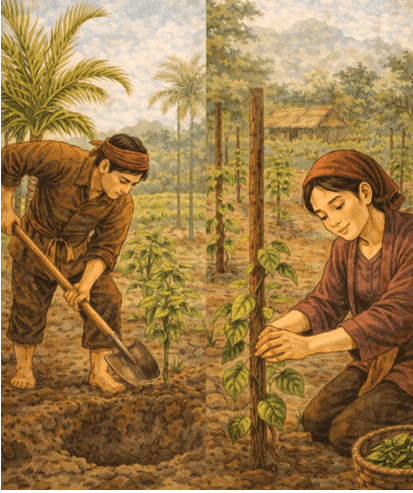 Ý nghĩa Anh về cuốc đất trồng cau, Cho em trồng ghé cây trầu một bên (chi tiết nhất) (ảnh 1)