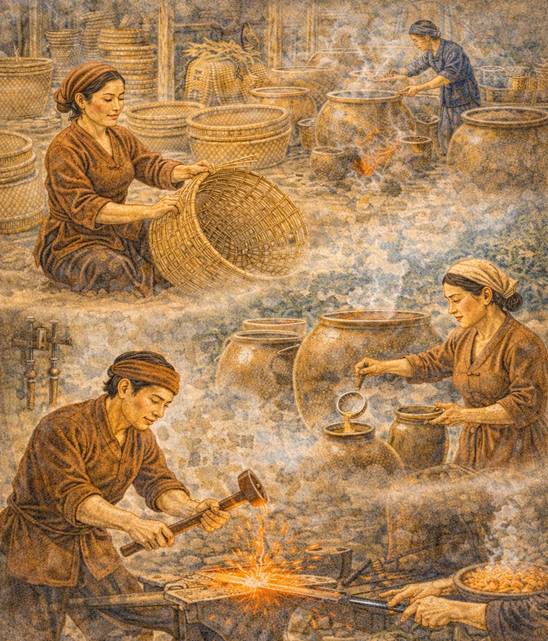 Ý nghĩa Bích Chu đan cót đan nong, Vân Giang nấu rượu, làng Thùng đánh dao (chi tiết nhất)