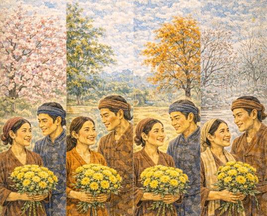 Ý nghĩa Bốn mùa bông cúc nở xây, Để coi trời hiến duyên này về ai!