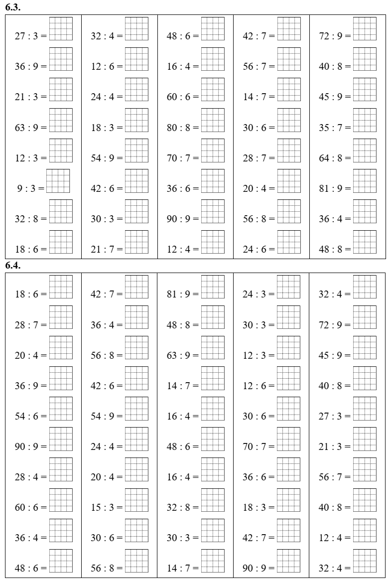 Bảng chia 3, bảng chia 4, bảng chia 6, bảng chia 7, bảng chia 8, bảng chia 9 lớp 3 (có lời giải)