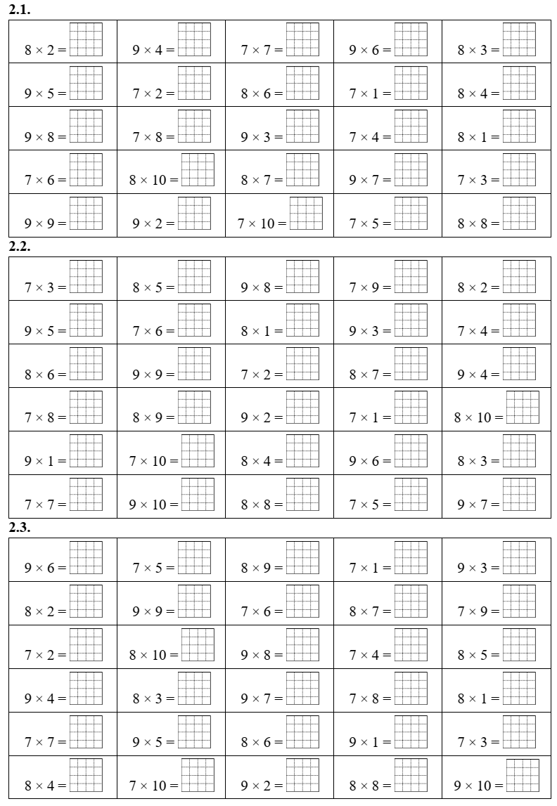 Bảng nhân 7, bảng nhân 8, bảng nhân 9 lớp 3 (có lời giải)