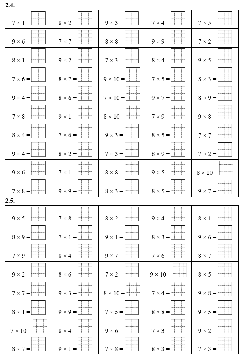 Bảng nhân 7, bảng nhân 8, bảng nhân 9 lớp 3 (có lời giải)