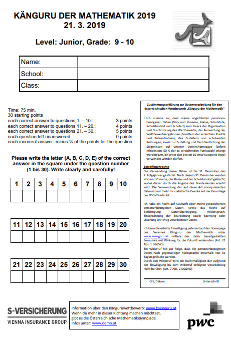 Bộ đề mẫu cấp độ 5 (lớp 9 - 10) cuộc thi Toán Quốc tế Kangaroo