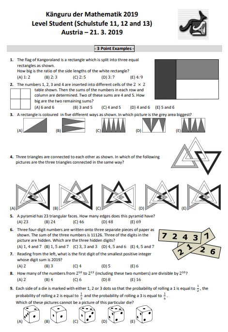 Bộ đề mẫu cấp độ 6 (lớp 11 - 12) cuộc thi Toán Quốc tế Kangaroo
