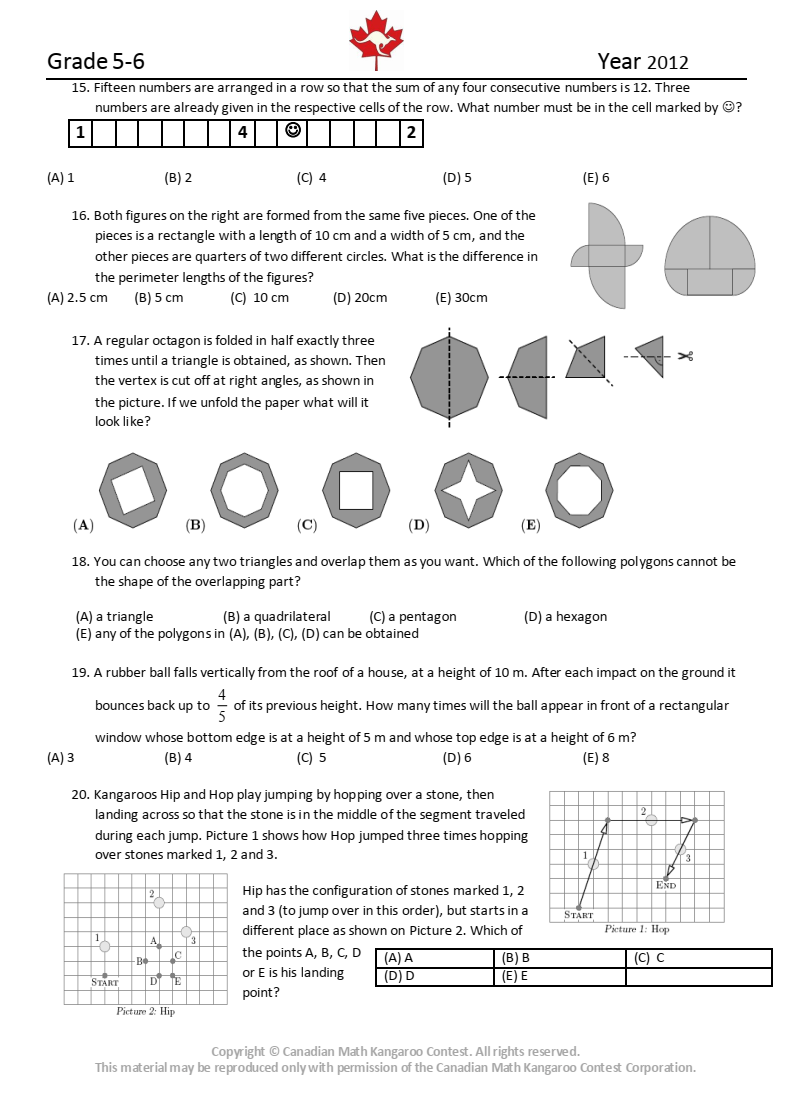 Đề thi Toán Kangaroo lớp 5, lớp 6 năm 2012