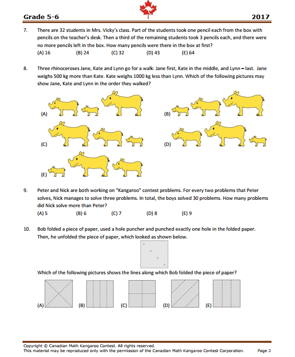 Đề thi Toán Kangaroo lớp 5, lớp 6 năm 2017