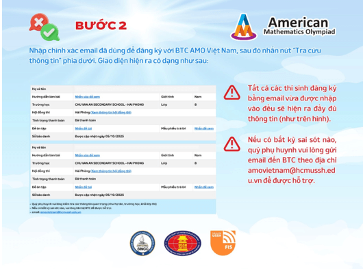 Hướng dẫn kiểm tra thông tin cá nhân thí sinh AMO 2025