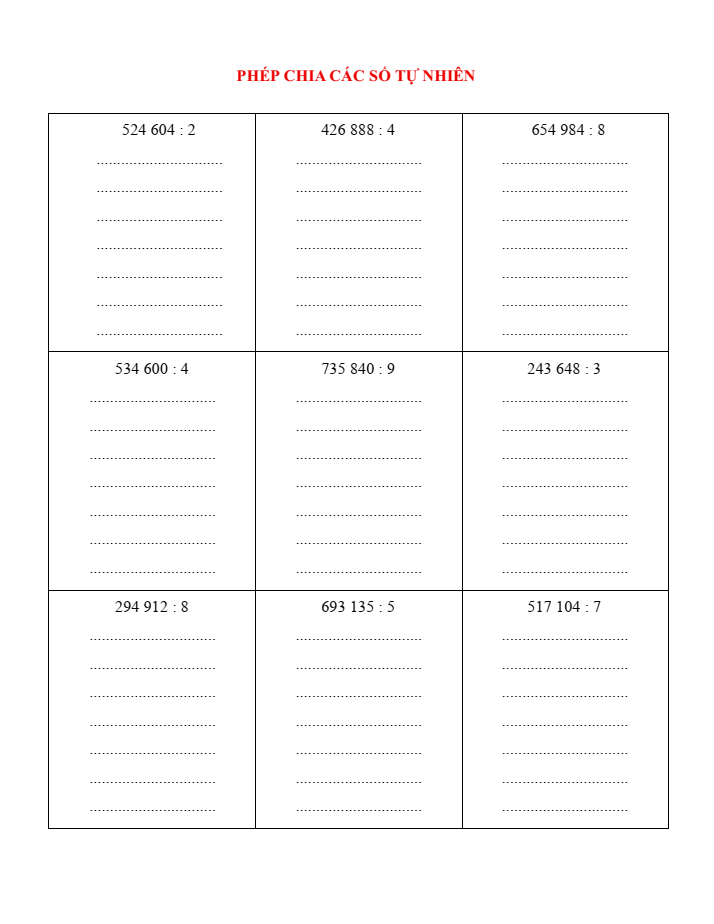 Phép chia các số tự nhiên lớp 4 (có lời giải)