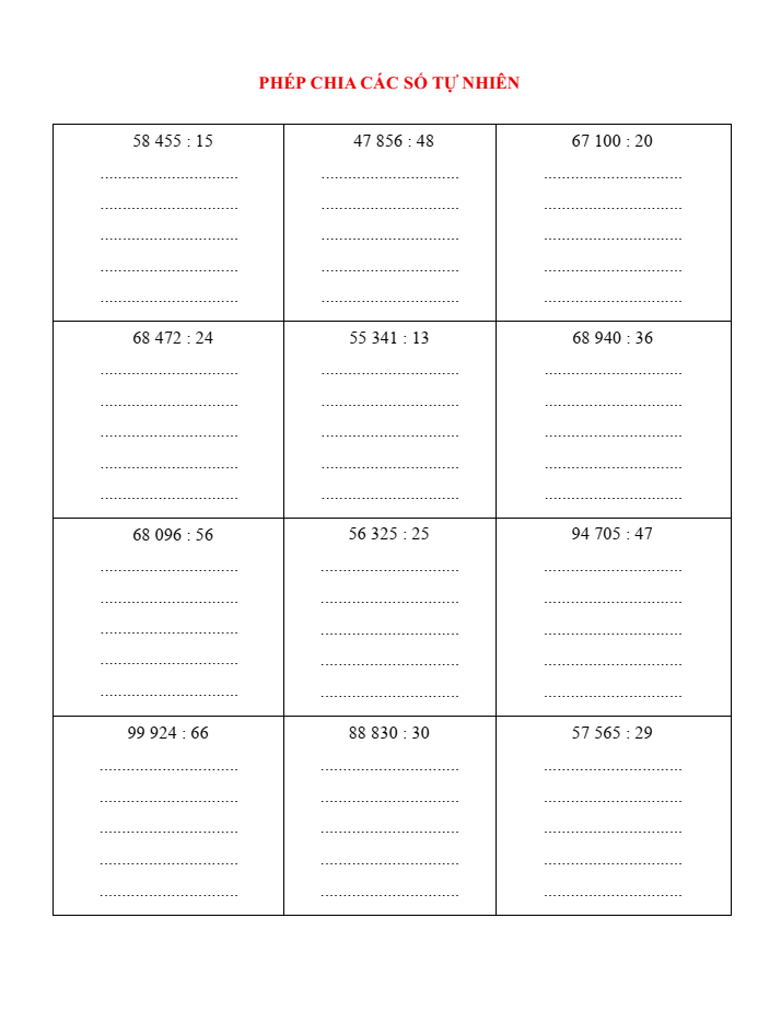 Phép chia các số tự nhiên lớp 4 (có lời giải)