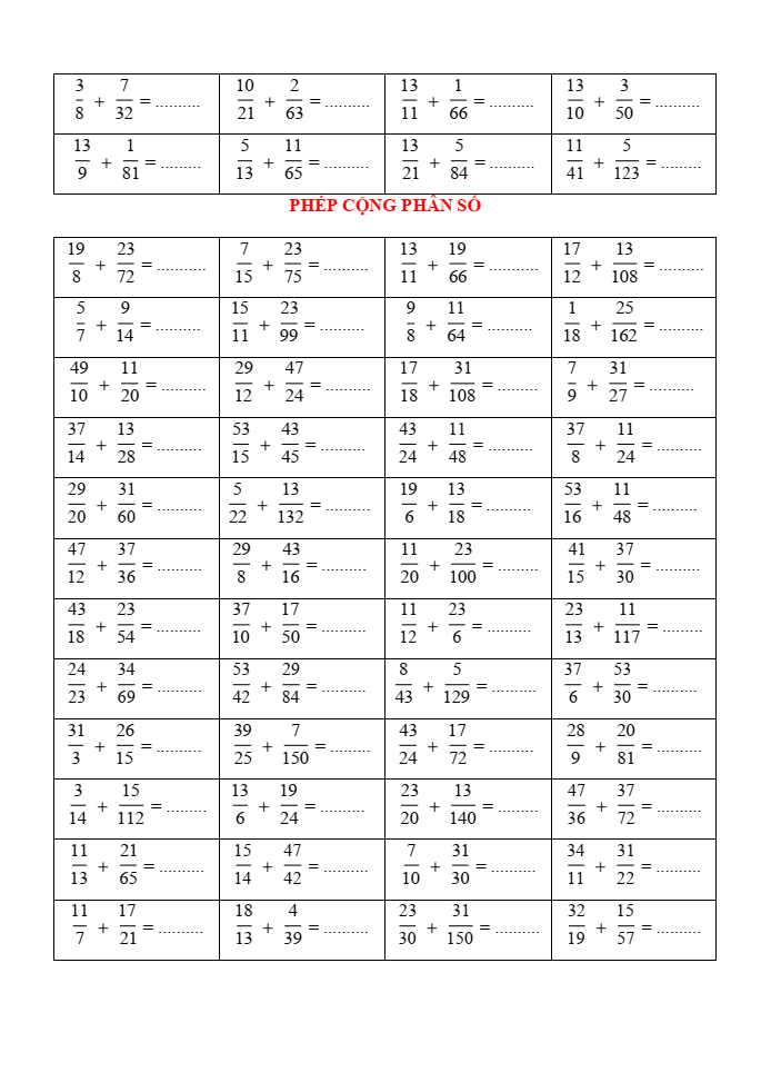 Phép cộng phân số lớp 4 (có lời giải)