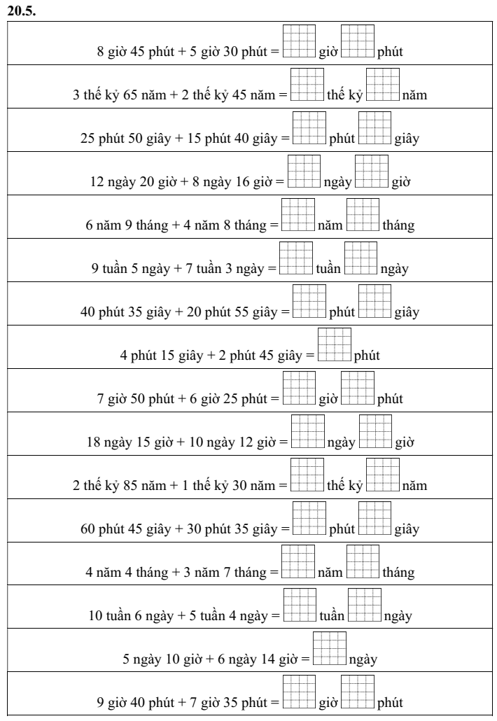 Phép cộng số đo thời gian lớp 5 (có lời giải)