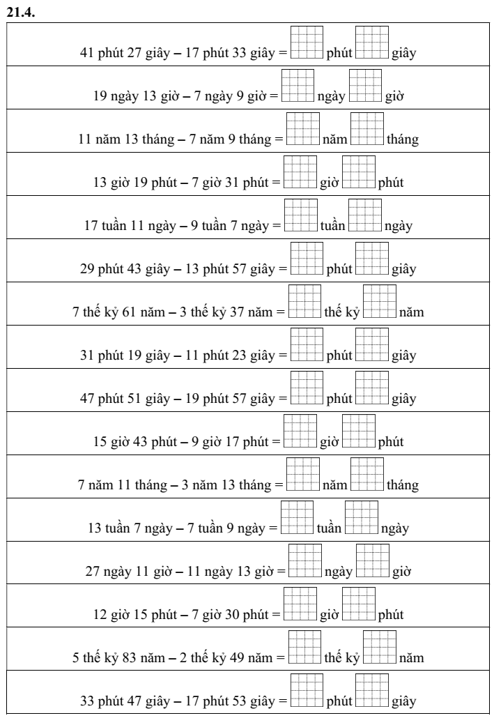 Phép trừ số đo thời gian lớp 5 (có lời giải)