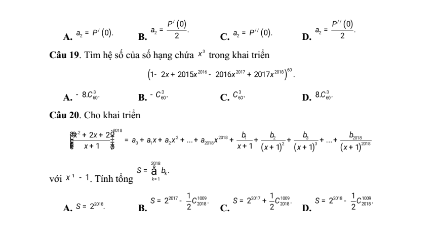 (Ôn thi Viên chức THPT) 20 Câu hỏi trắc nghiệm Chủ đề Nhị thức Niuton (có đáp án)