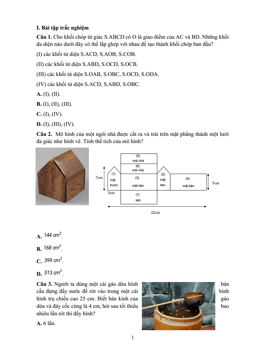 (Ôn thi Viên chức THPT) 40 Câu hỏi trắc nghiệm Chủ đề Khối đa diện - Khối tròn xoay (có đáp án)