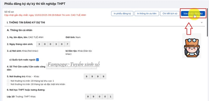 Hướng dẫn chỉnh sửa sai sót thông tin đăng ký dự thi tốt nghiệp THPT 2025