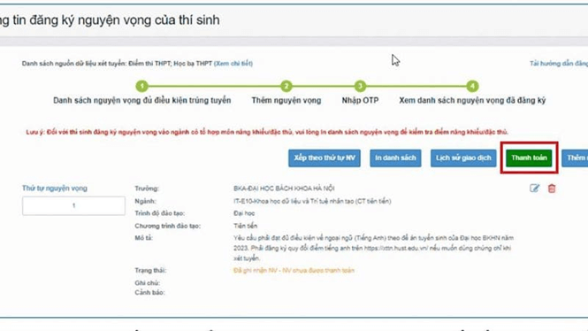 Hướng dẫn đăng kí nguyện vọng xét tuyển đại học