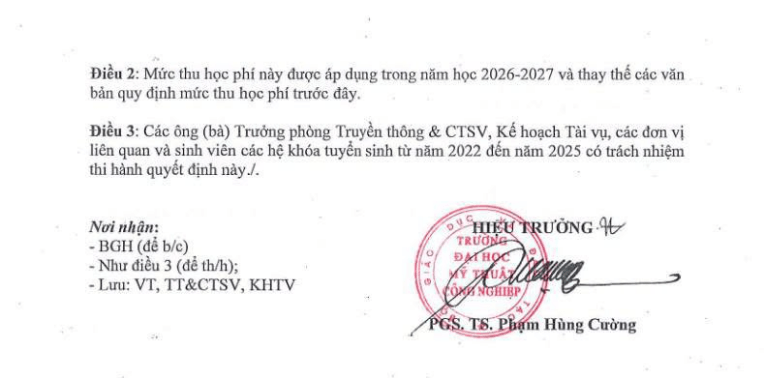 Học phí Trường Đại học Mỹ thuật Công nghiệp (năm 2026)