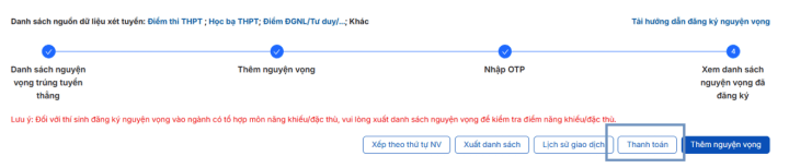 Quy trình thanh toán lệ phí đăng ký nguyện vọng xét tuyển đại học 2026