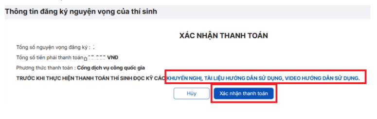 Quy trình thanh toán lệ phí đăng ký nguyện vọng xét tuyển đại học 2026