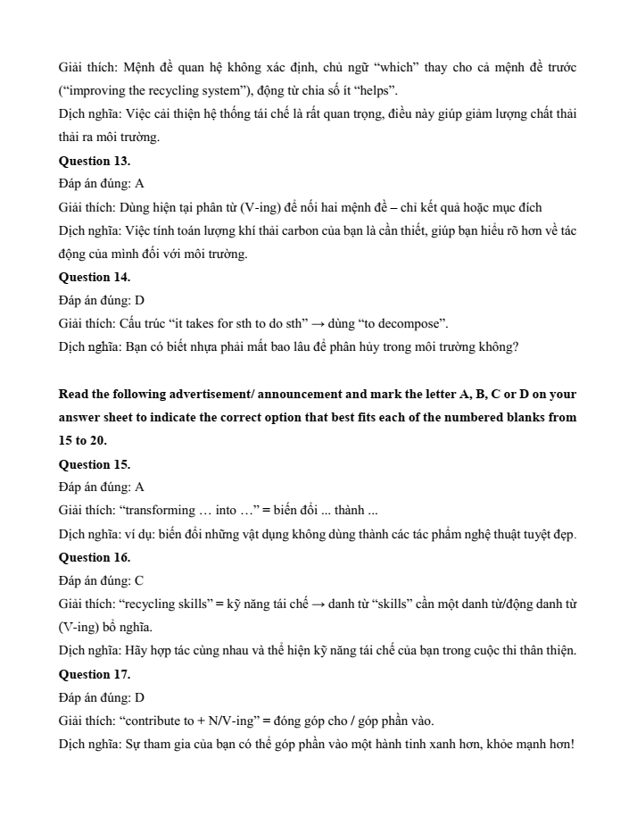 Đề kiểm tra Tiếng Anh 12 Smart World Unit 9 (có lời giải)