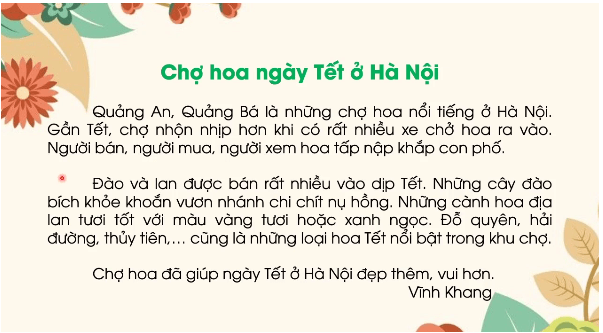 Trắc nghiệm Tiếng Việt lớp 1 Bài 2 (có đáp án): Chợ hoa ngày Tết ở Hà Nội | Chân trời sáng tạo