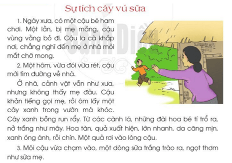 Sự tích cây vú sữa trang 123 - 124 Tiếng Việt lớp 2 Tập 1 | Cánh diều