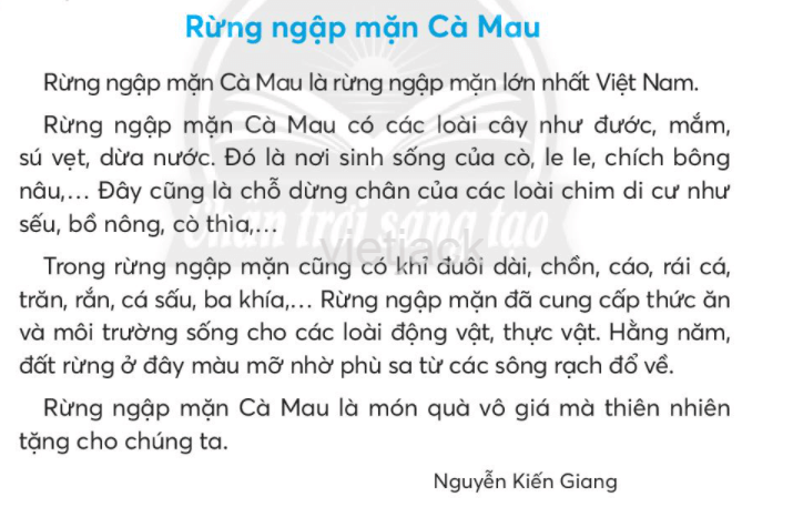 Tiếng Việt lớp 2 Bài 2: Rừng ngập mặn Cà Mau trang 61, 62, 63, 64, 65 - Chân trời